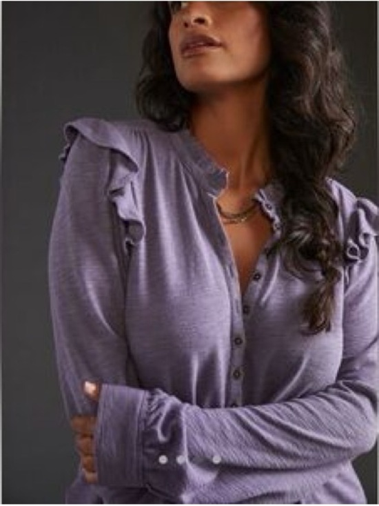 Anthropologie Tops - Anthropologie Pilcro Ruffled Henley Top S Small Purple Knit Popover Long Sleeve